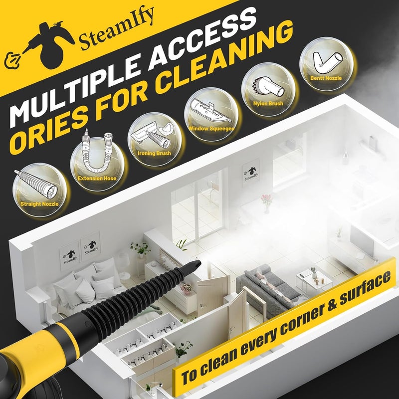 STEAMIFY Pressurized Deep Cleaning Steam Cleaner, Multi-Surface Nature Steamer with Safety Lock & 10Pcs Accessories, Powerful Handheld Steam Cleaner for Home, Car, Furniture, Bathroom, Window, Grease, Grout - Image 5